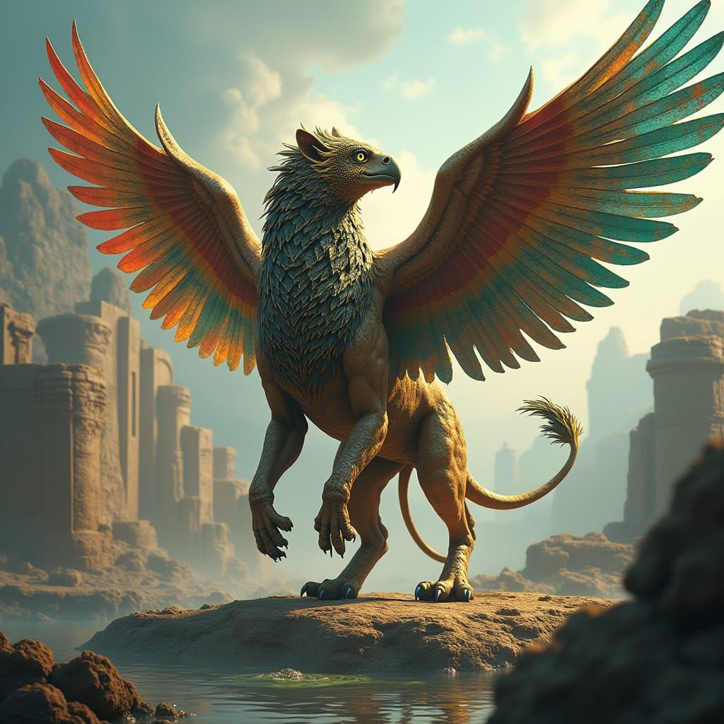 Mythical Lion-Eagle of Mesopotamia soars over Ancient Iraq