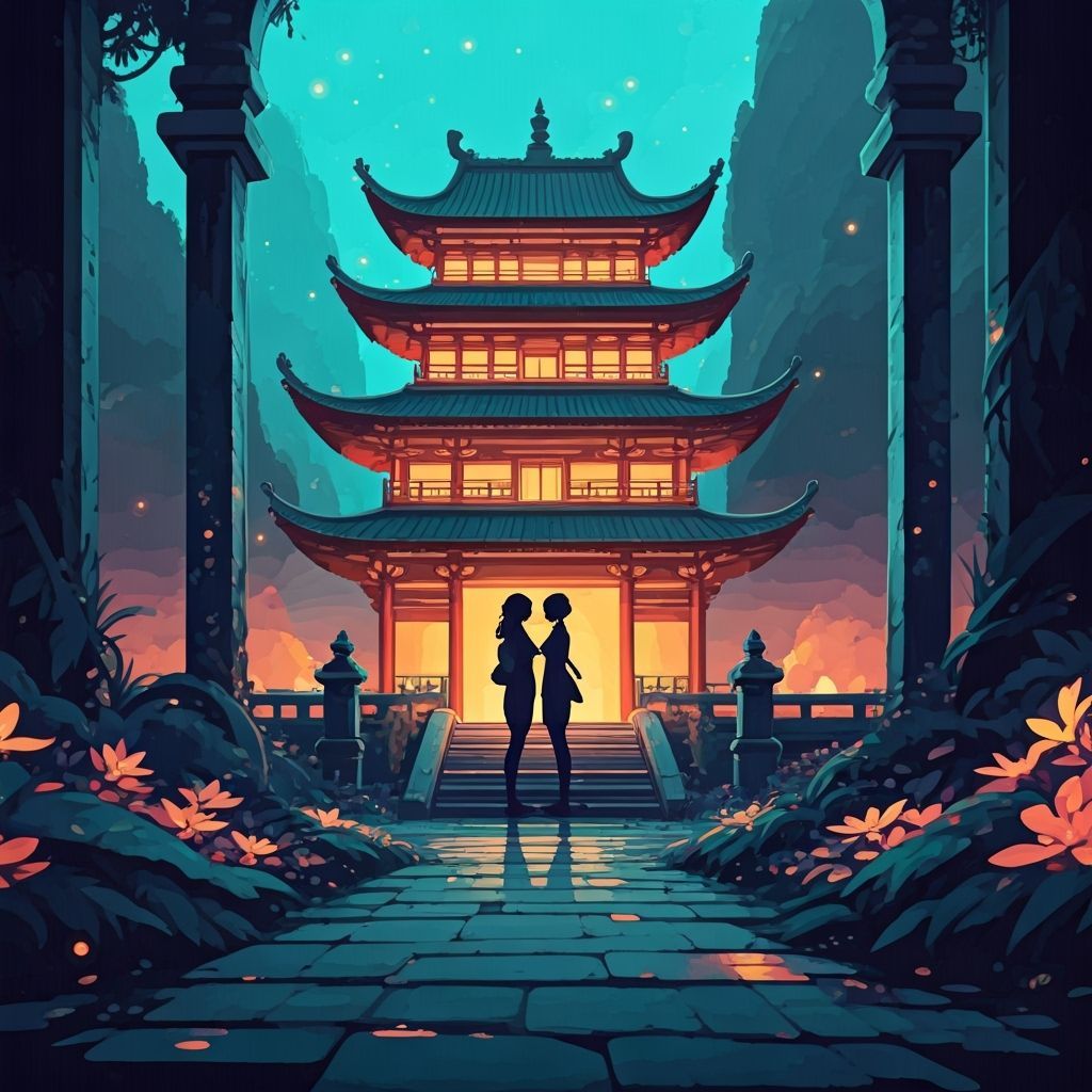 Romantic Encounter at Twilight Temple: Ghibli Style