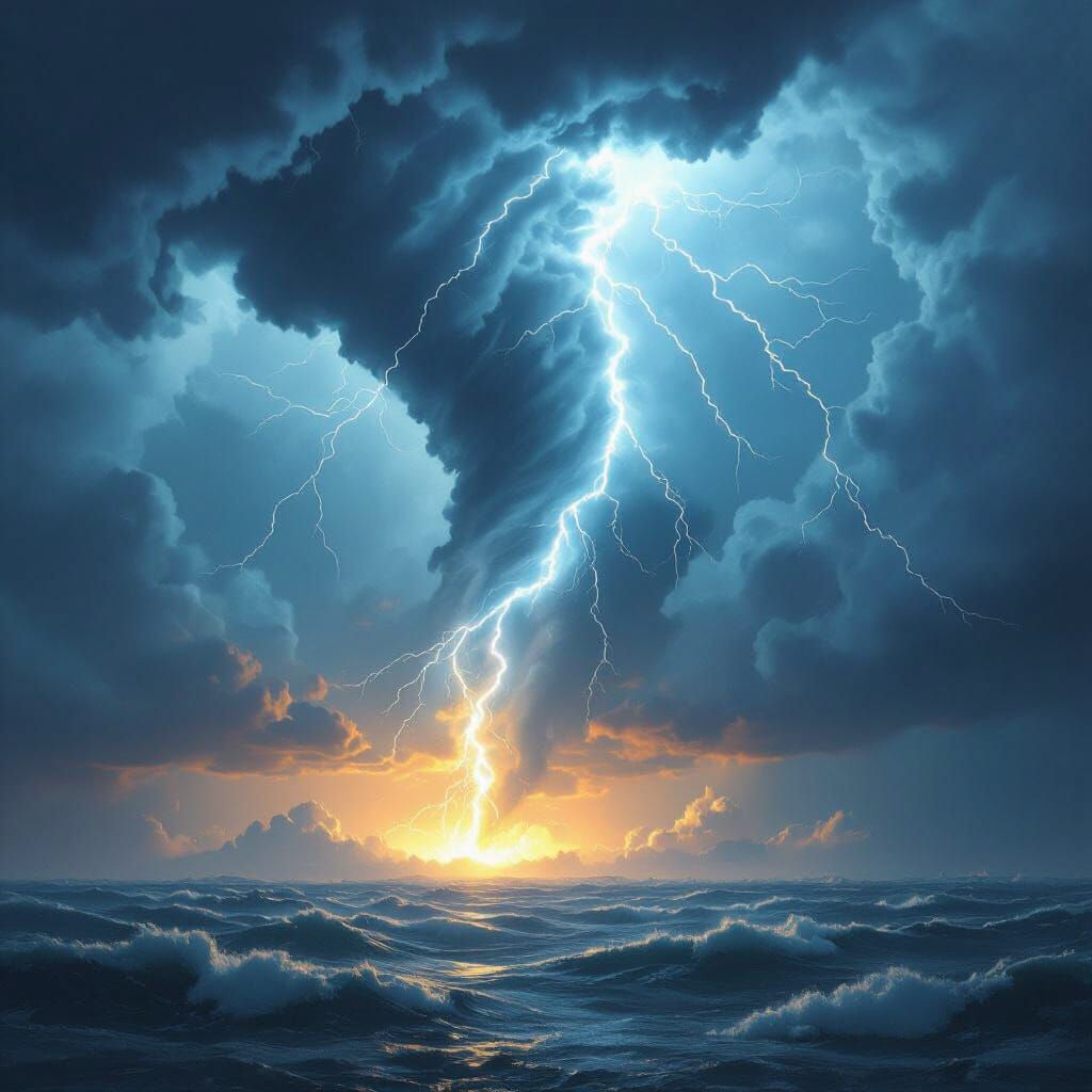 Tornado Piercing Hurricane Eye in Dramatic Digital Painting