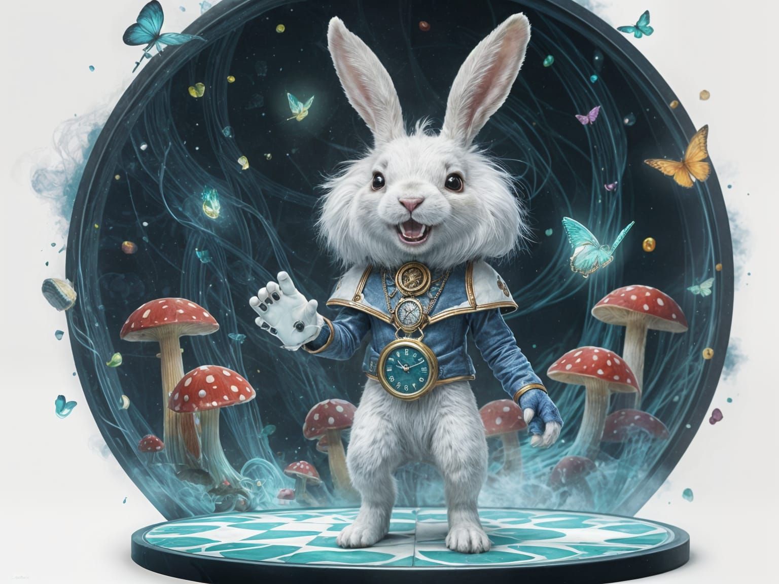 Surreal White Rabbit in Psychedelic Dreamscape