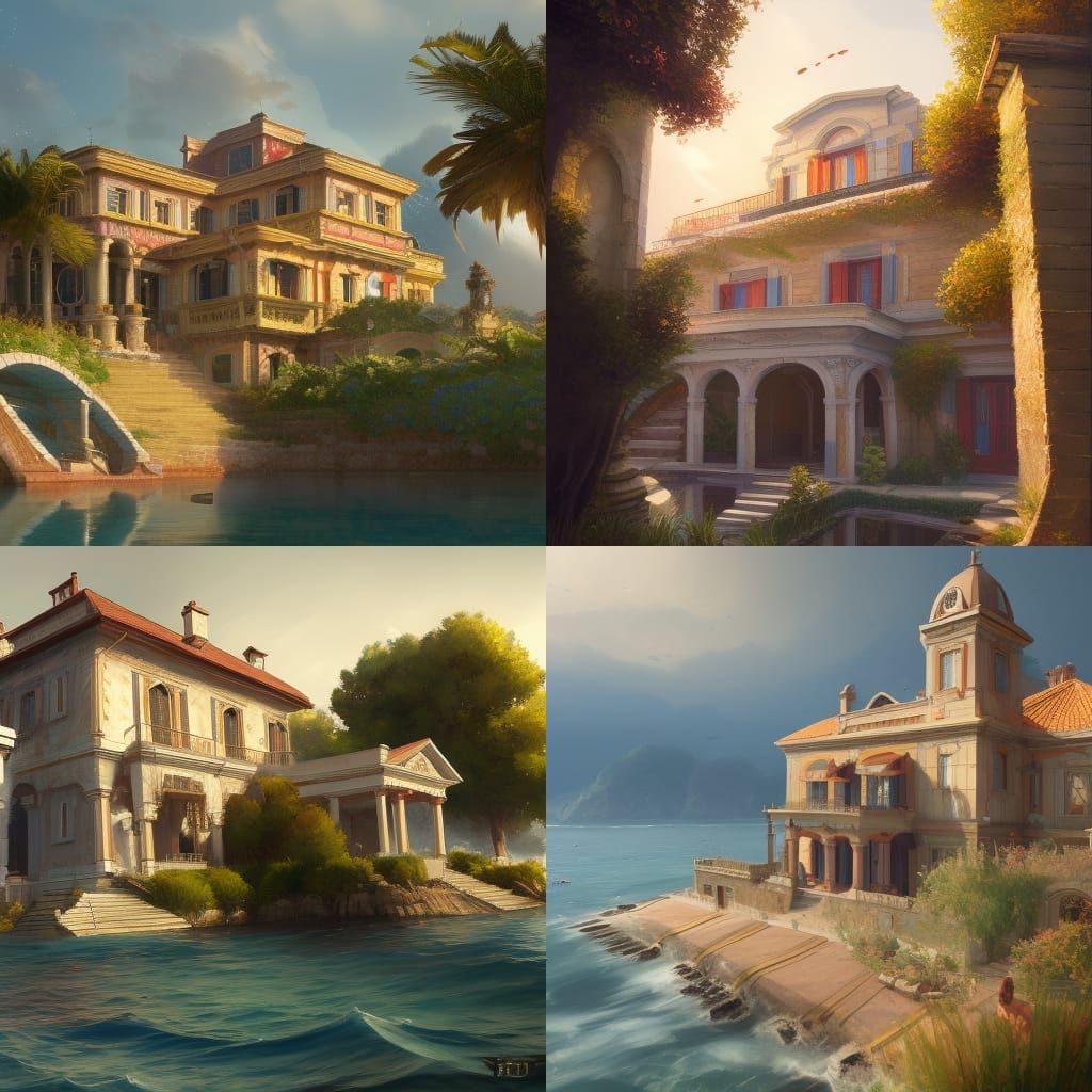 Seaside Italian Villa in Quilling and Acrylic Style