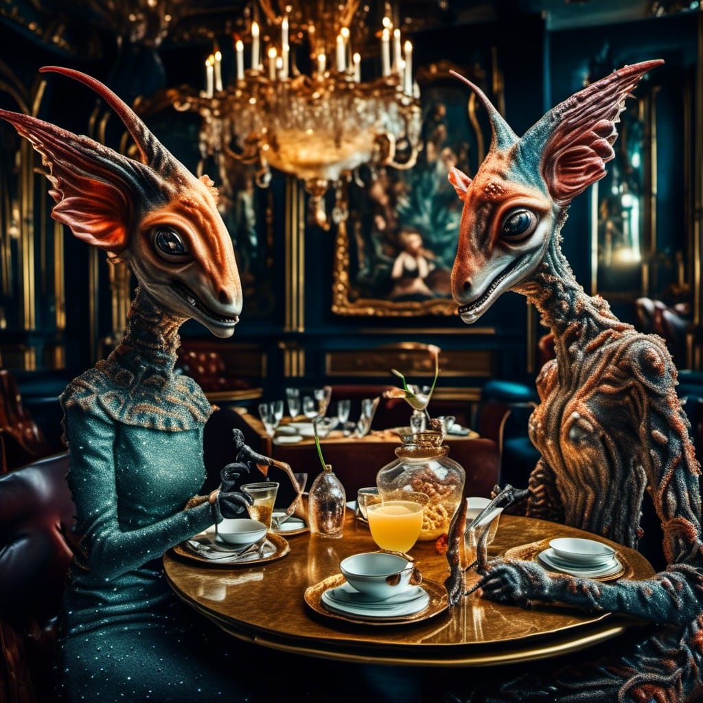 Bizarre Alien Feast in Surreal Restaurant, Magical Realism