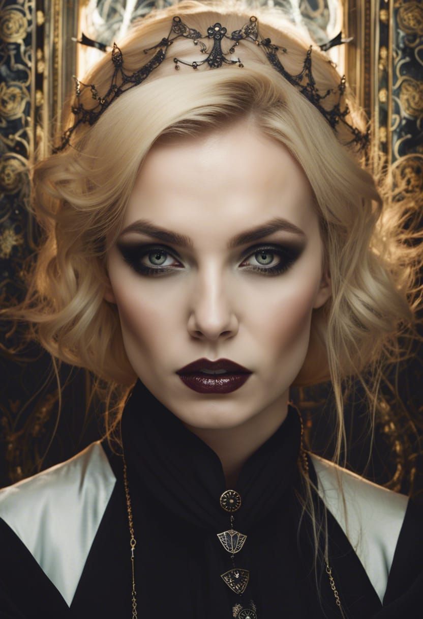 Blonde Witch Maid in Goth Style