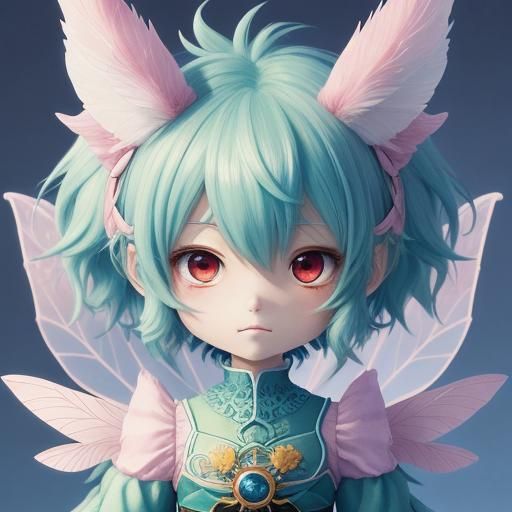 Chibi Monster and Fairy in Anime Manga Style