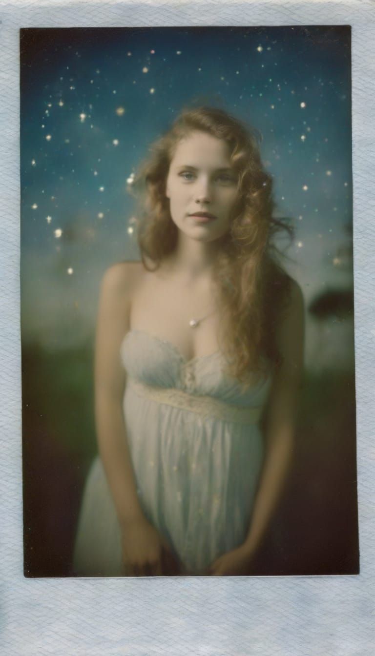 Mystic Woman Under Blue Moonlit Skies