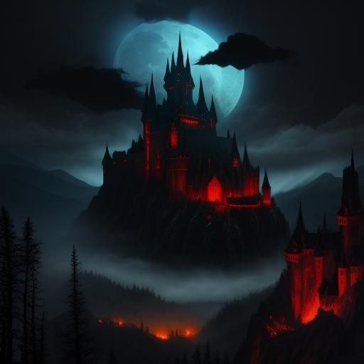 Ethereal Dark Castle with Orange Glow