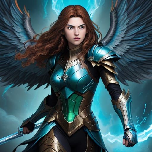 Teenage Warrior With Fiery Phoenix Wings In Comic Book Style