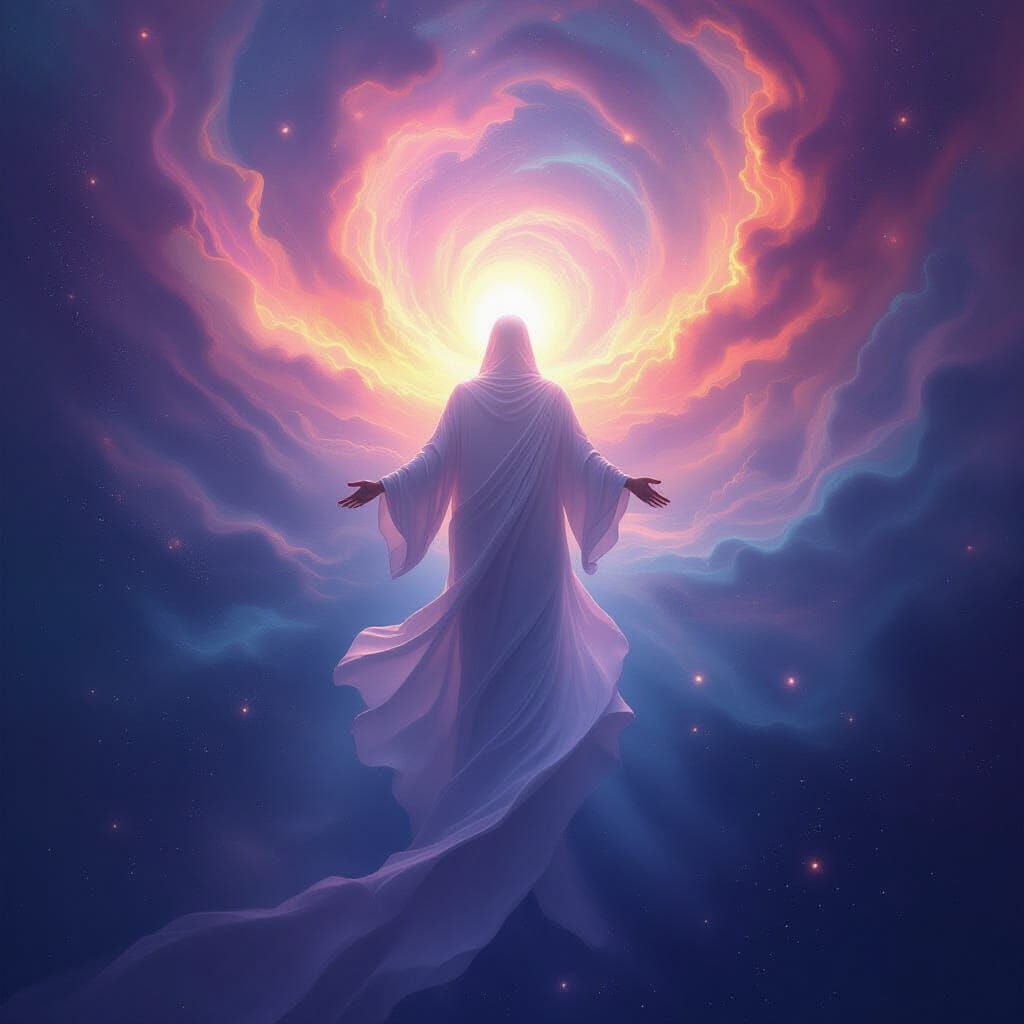 Radiant Being Ascending in Cosmic Nebula