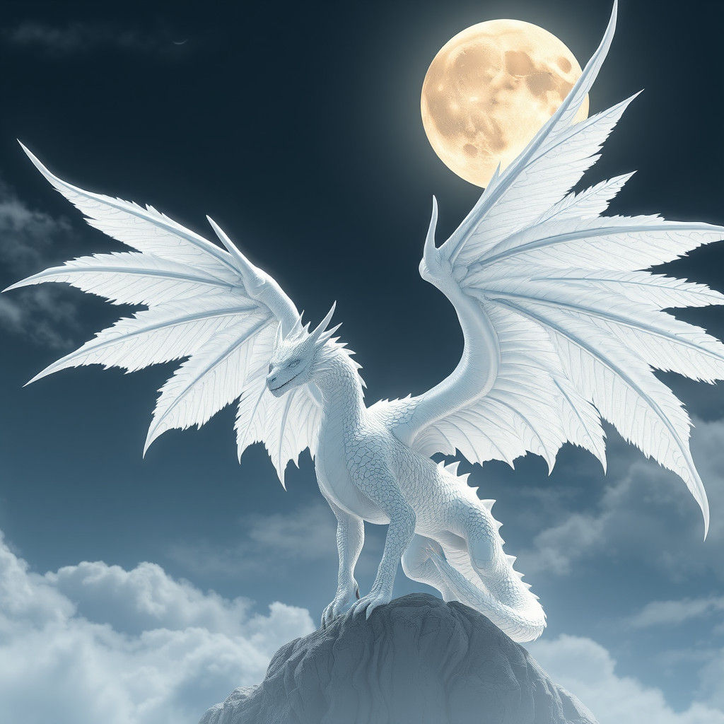 White Angel Dragon with Feathered Wings in 3D Anime Style