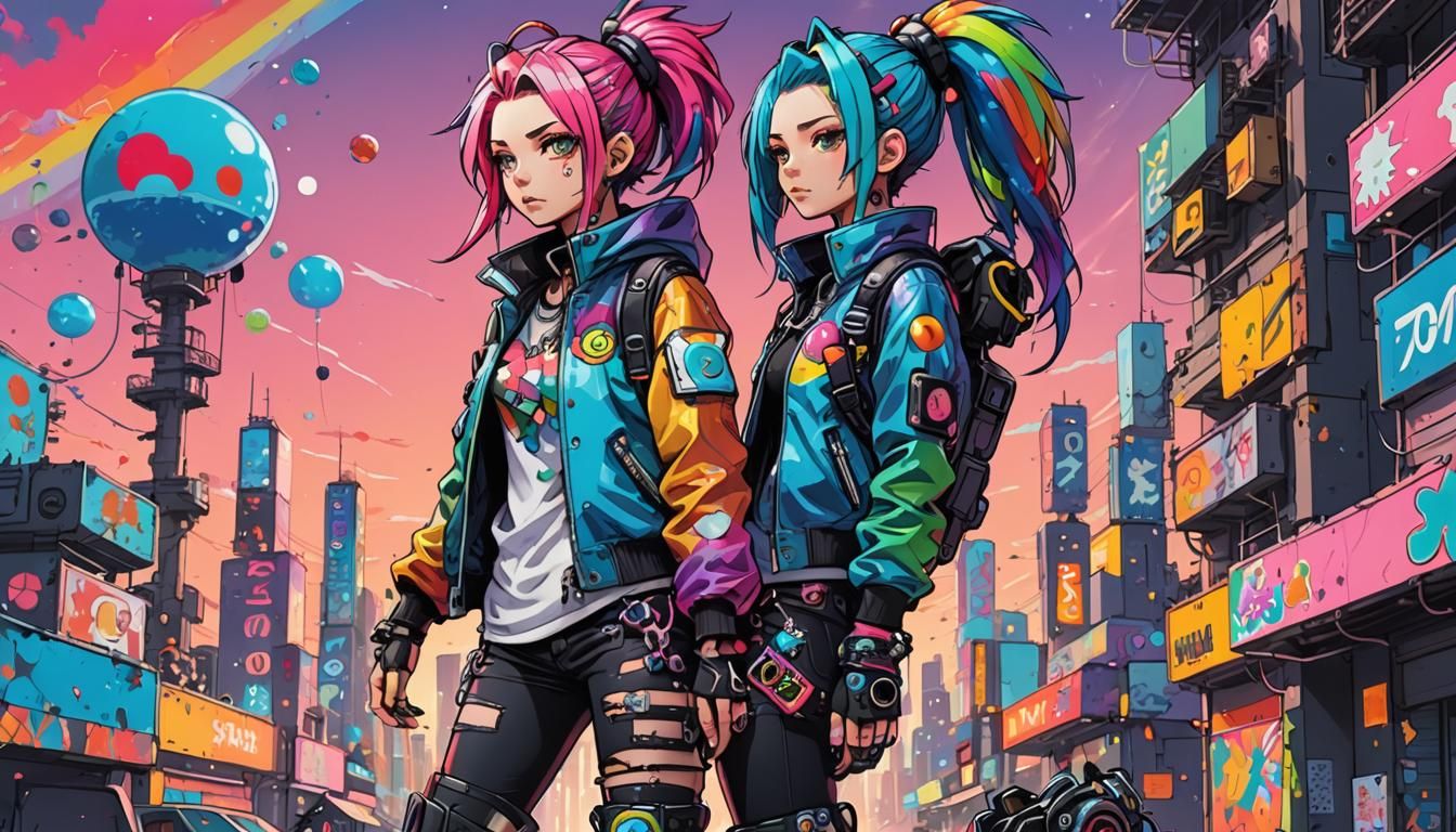 Anime Punk Rock Girl with Rocket Skates