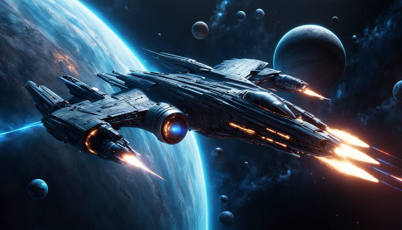 Star Cruiser Soaring Through Space in Digital Art