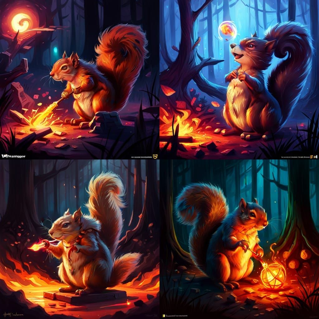 Squirrel Wizard Casting Magic: Hyperdetailed Fantasy Art