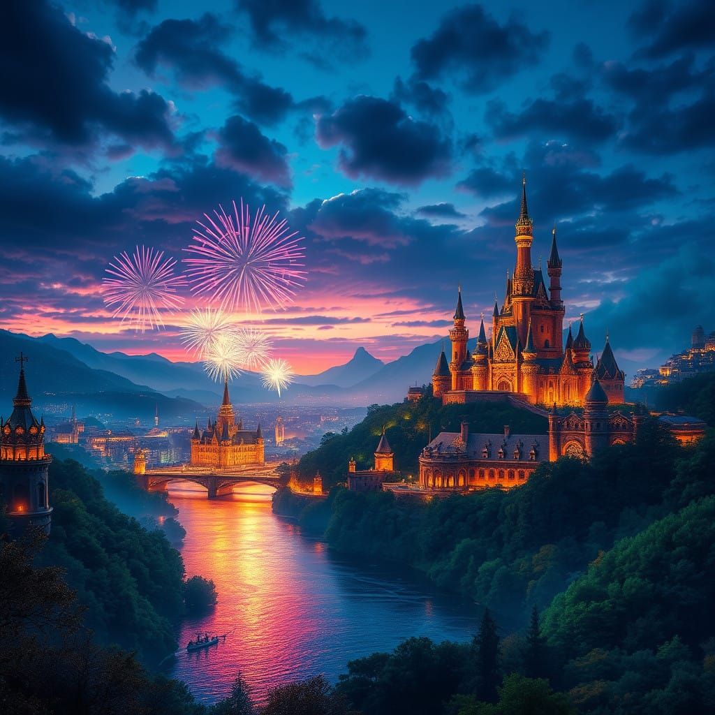 Majestic New Year's Cityscape in a Detailed 8K Aesthetic