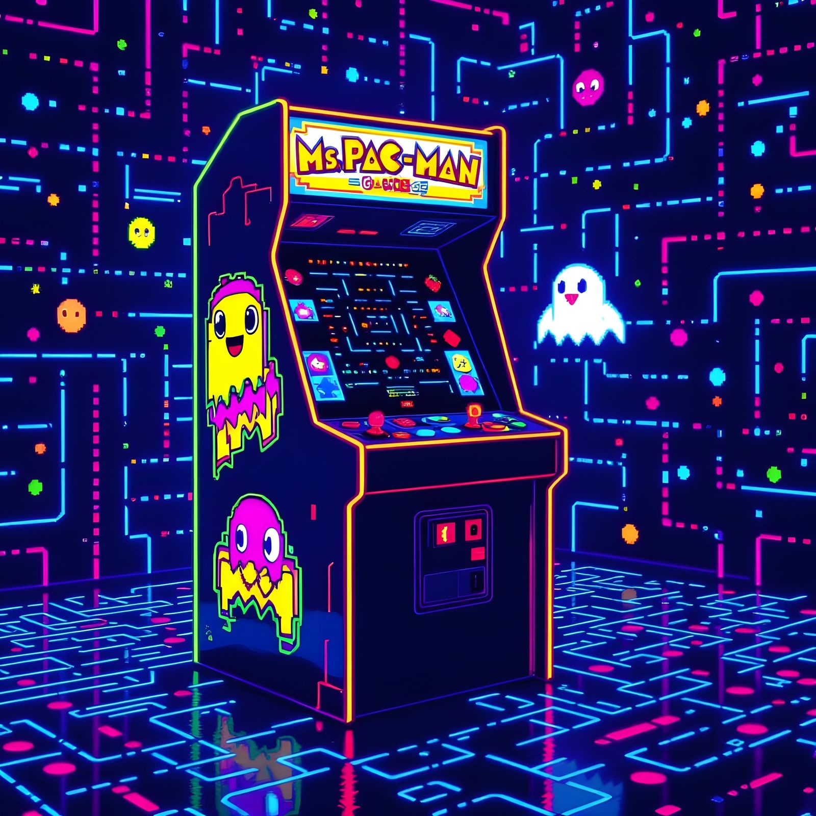 Classic Ms. Pac-Man Arcade Game Scene