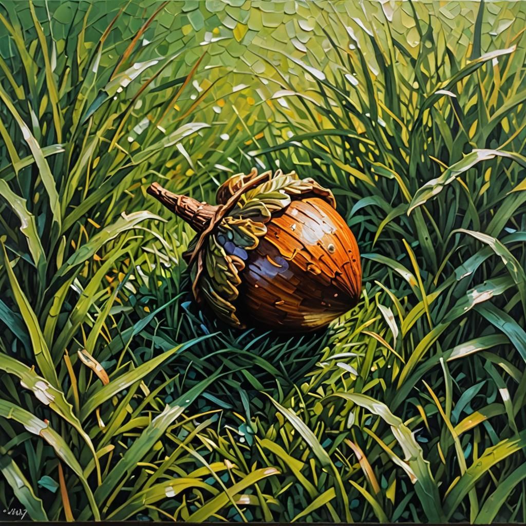 Impasto Acorn Art with Light and Shadow