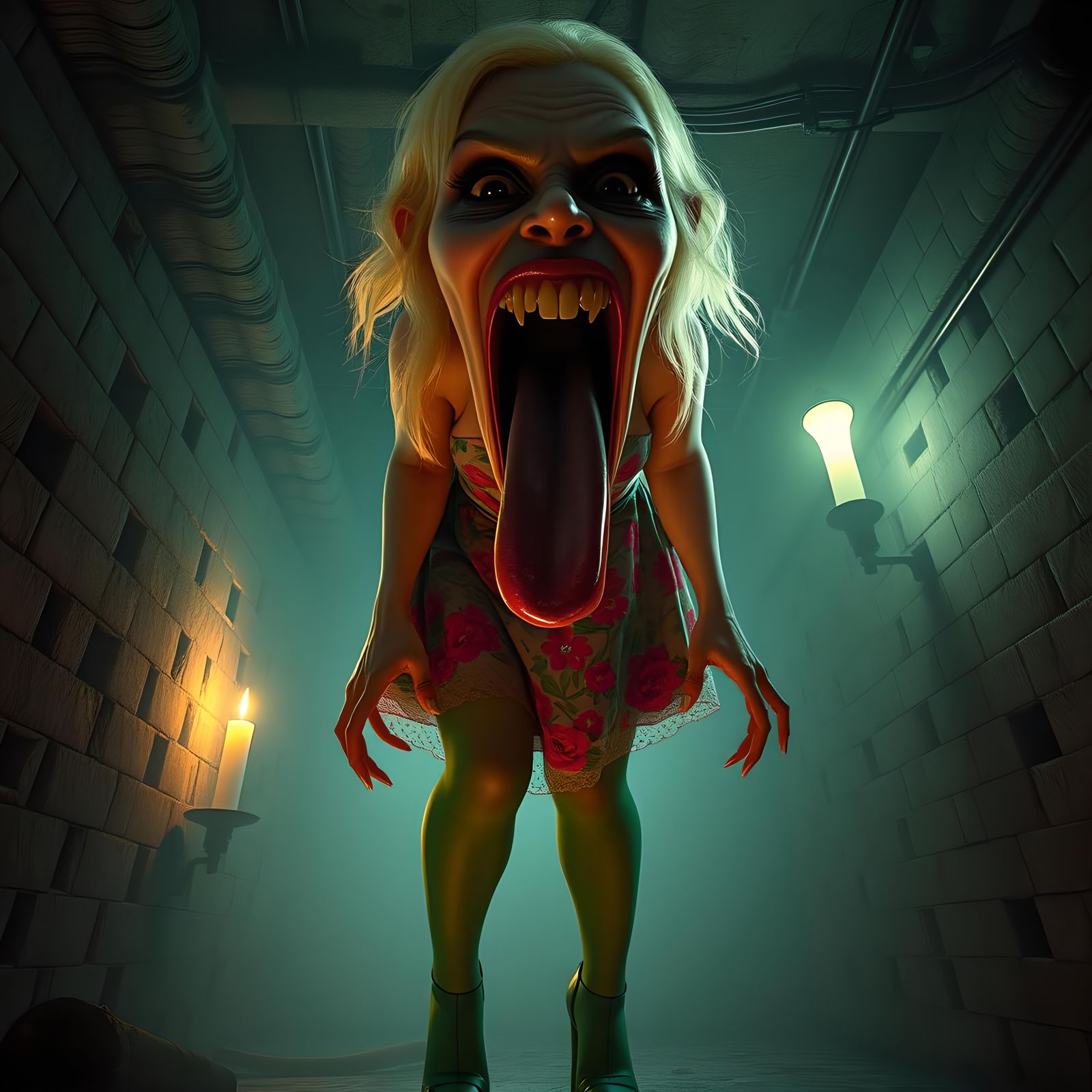 Surreal Woman with Exaggerated Features in 3D