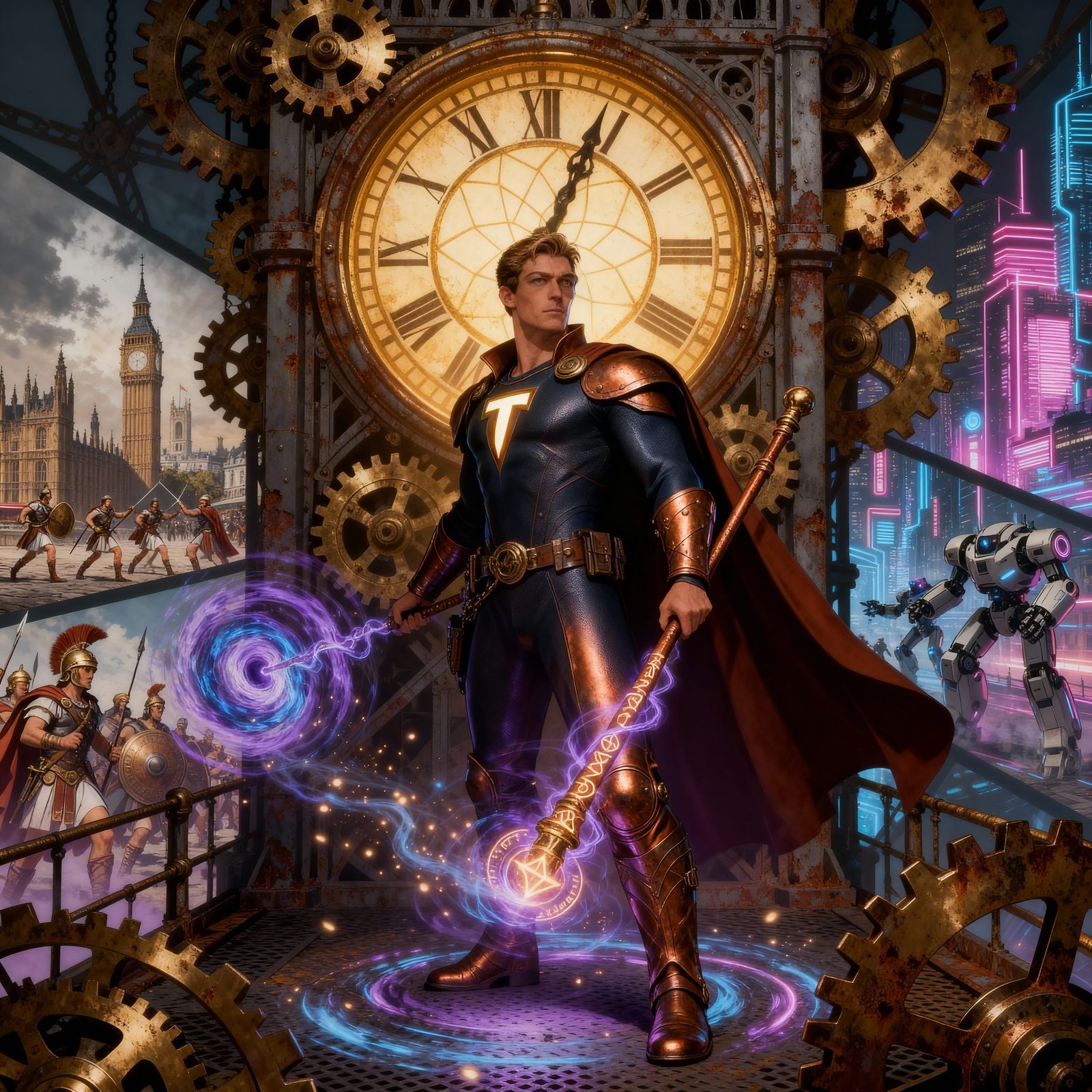 Superhero with T Symbol and Cloak