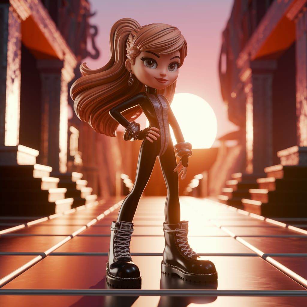 Bettie Girl's Epic Sunset Portrait in Cyberpunk Art Style