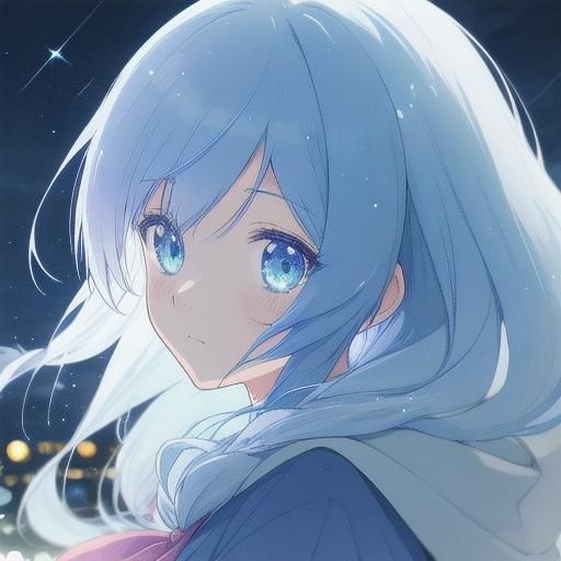 Anime Girl in Hoodie Smiling in Moonlit Night