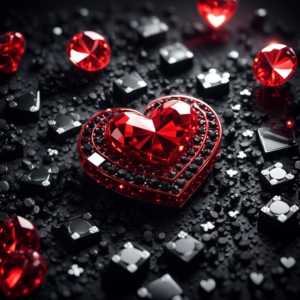 Red Heart Among Black Diamonds in 3D