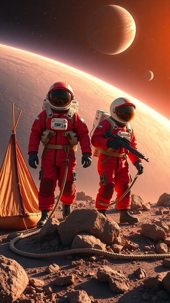 Astronauts from Other Planets in their own Red Space Suits