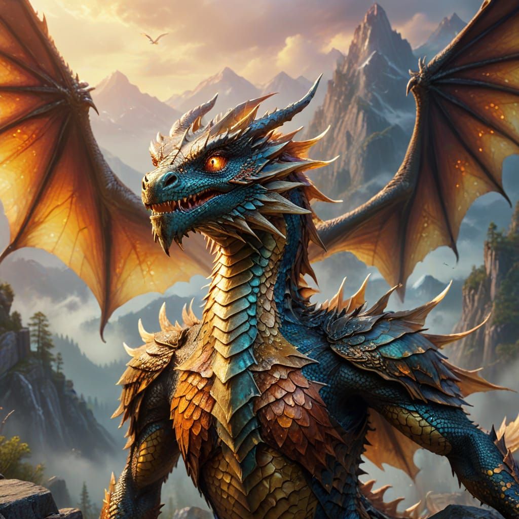 Majestic Magic Dragon in Golden Hour Lighting