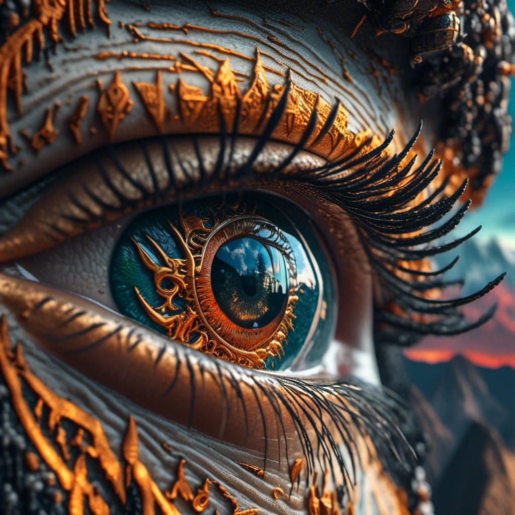 Surreal Eye Reflecting Mountain Landscape in Digital Art