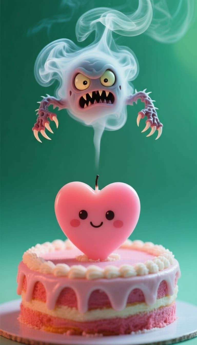 Valentine Cake with Creepy Smoke Creature