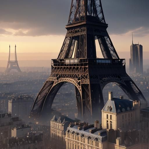 Eiffel Tower Concept Art in Dreamlike Parisian Cityscape