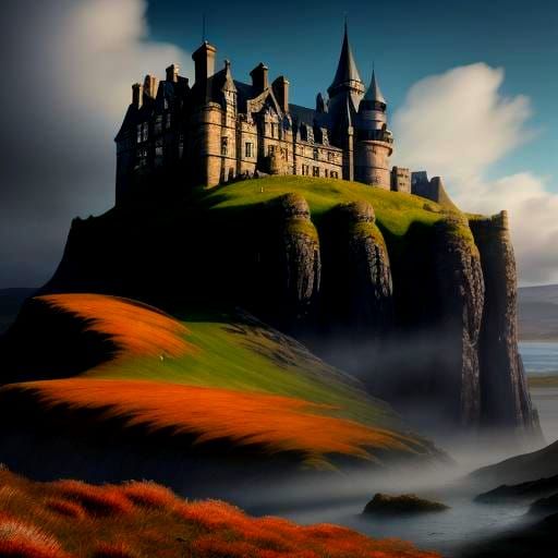 Scottish Castle Overlooking Highland Moors: Detailed Matte P...