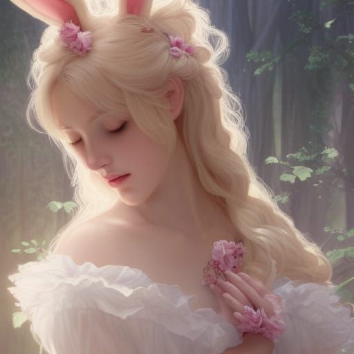 Girl with Bunny Ears in Misty Forest