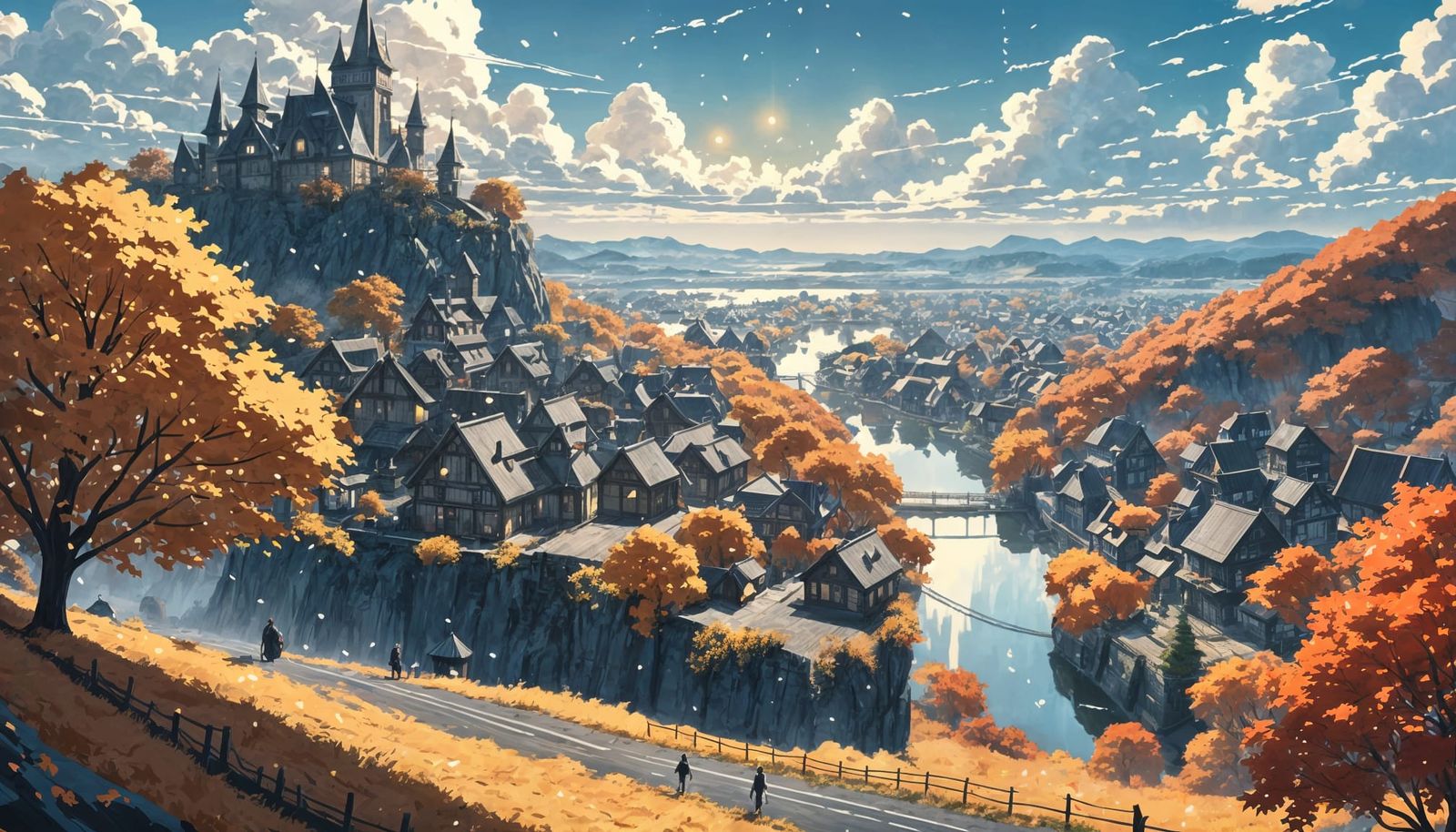 Fantasy Autumn Town by Makoto Shinkai, Andreas Rocha