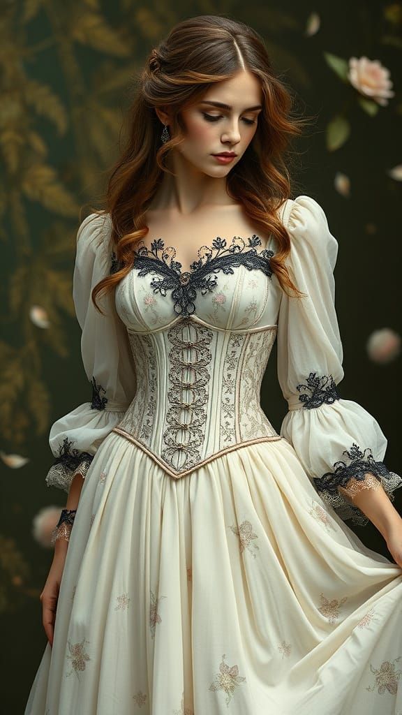 Jacquard flowered corset bodice gothic lace skirt and blouse perfect feminine fashion