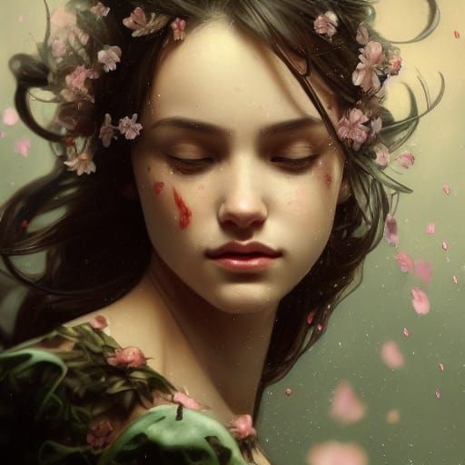 Raining Flowers Portrait in Hyperdetailed Style