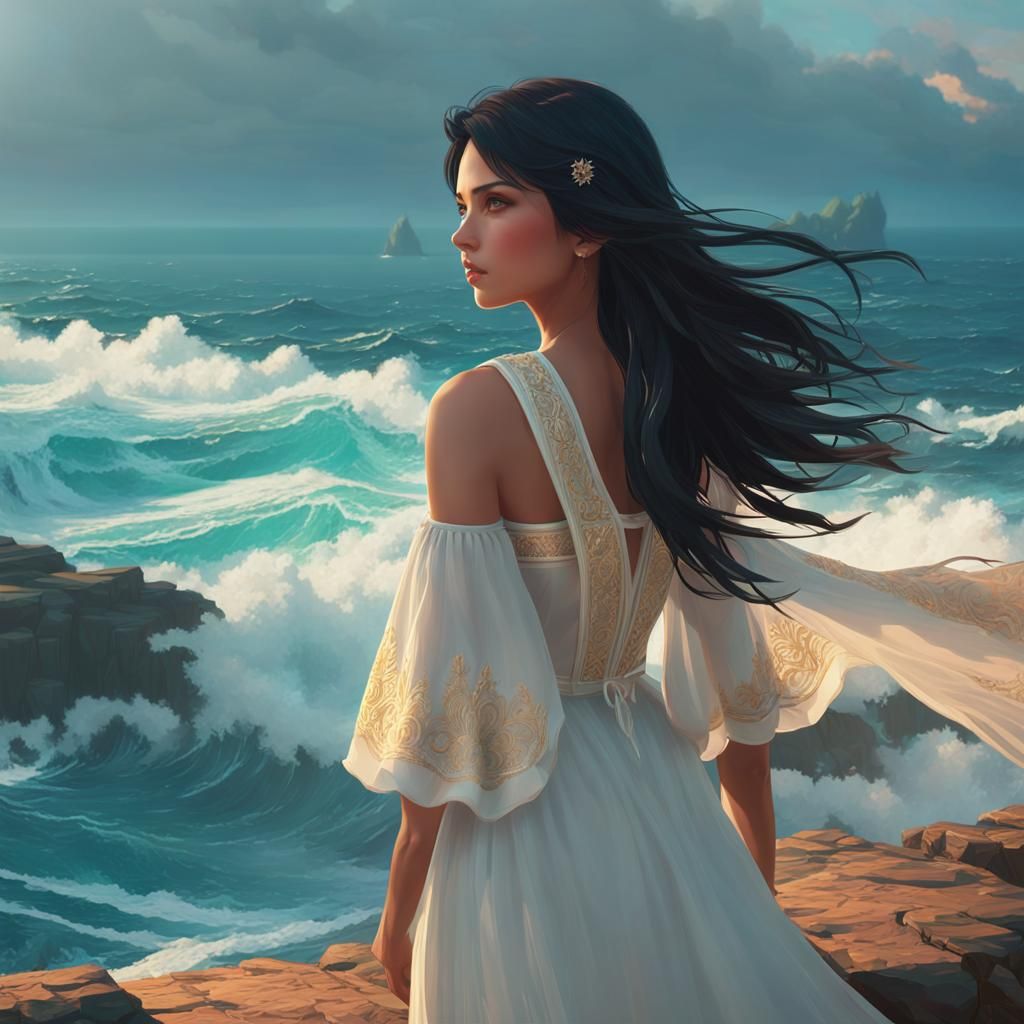 Girl by the Sea, Hyperdetailed Concept Art