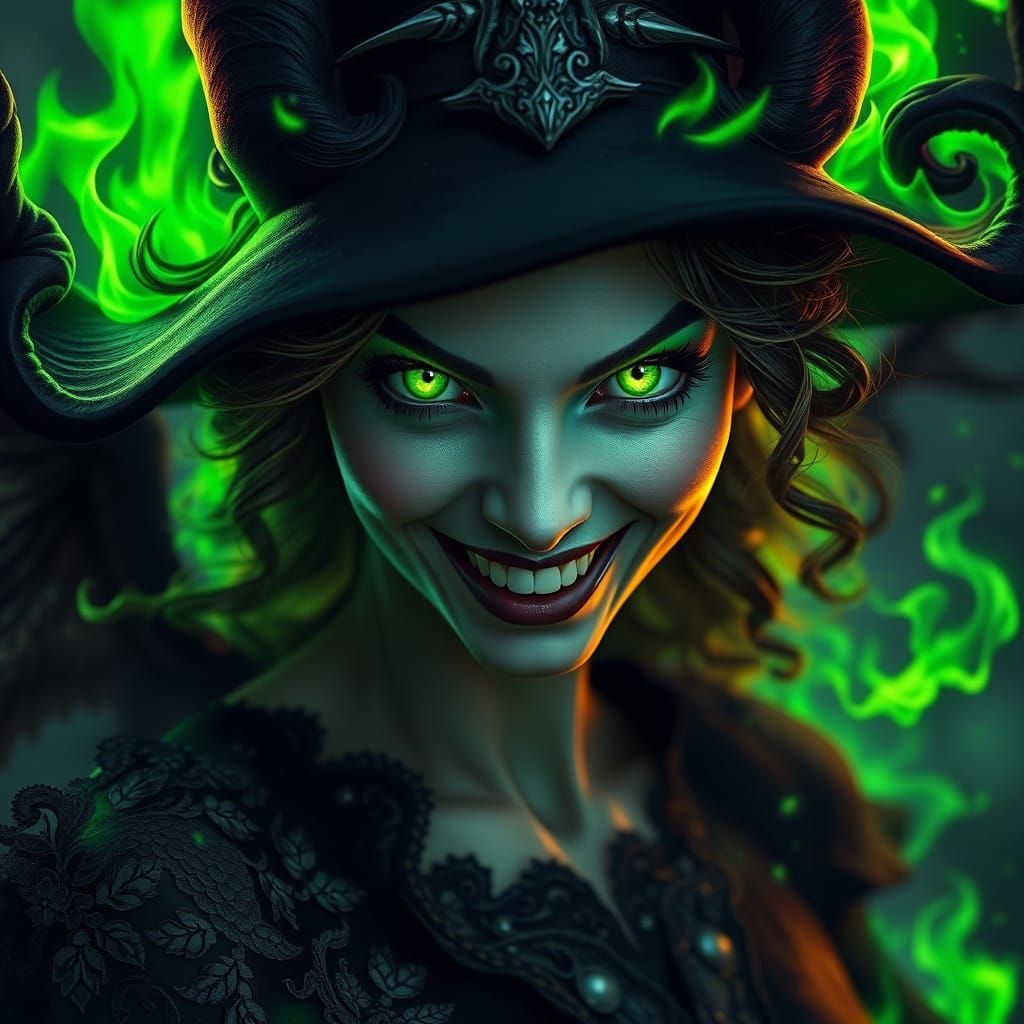 Evil Witch Smiles in Triadic Flames