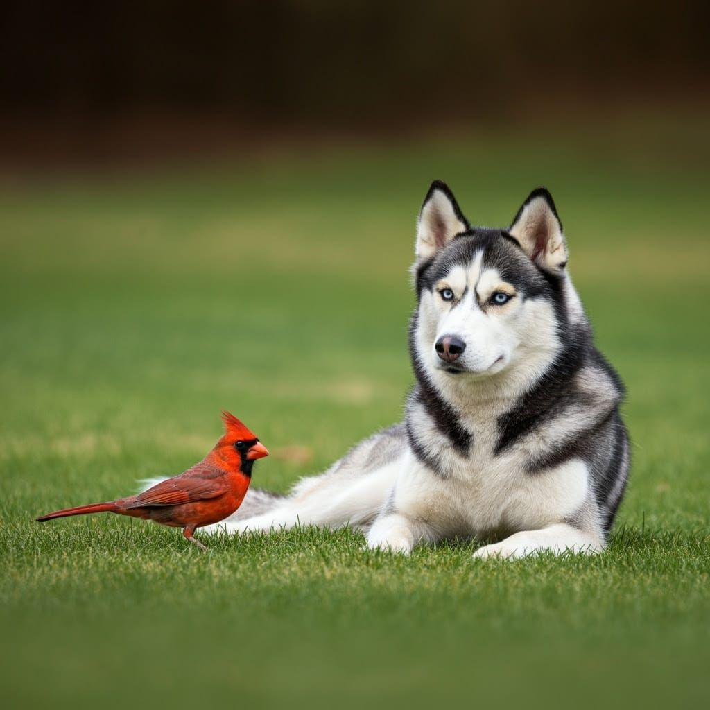 Realistic Wildlife Scene in 35mm Film Style: Cardinal and Si...