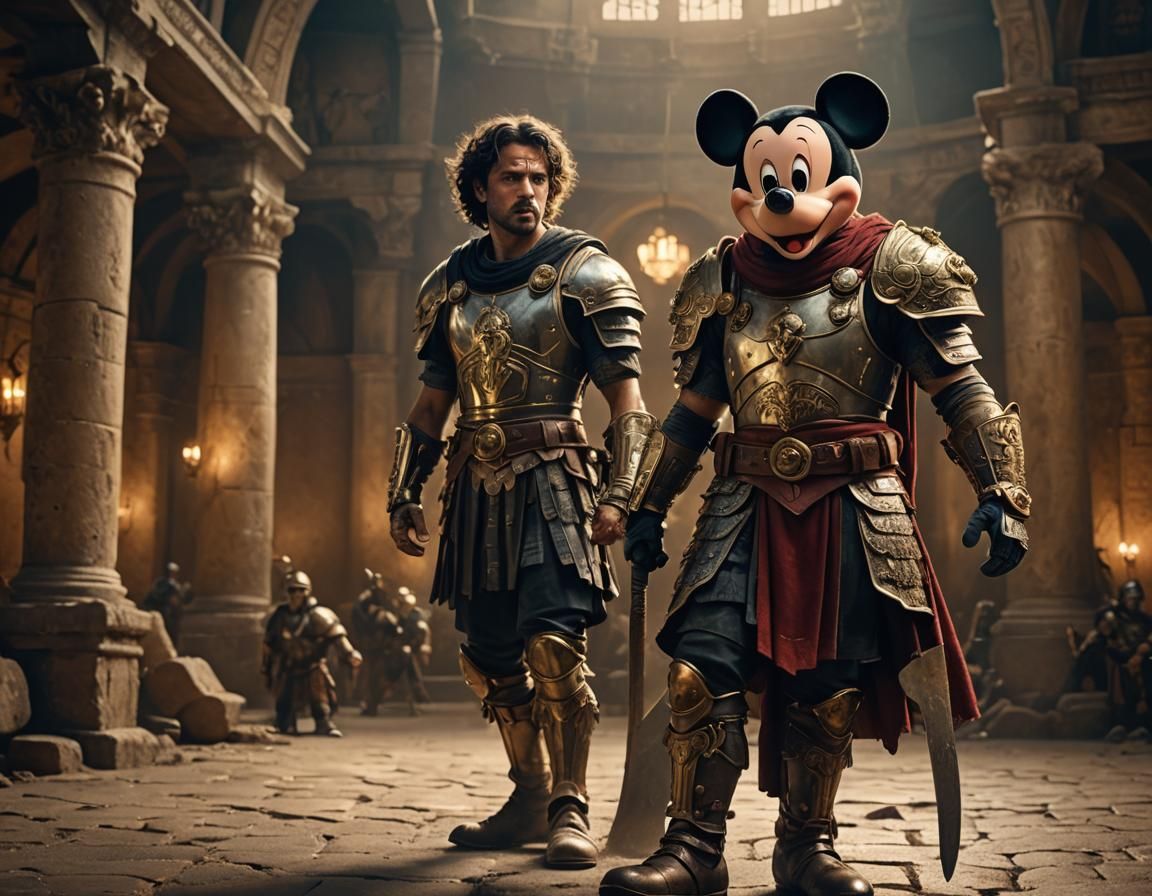 Mickey Mouse as Roman Gladiator in Coliseum