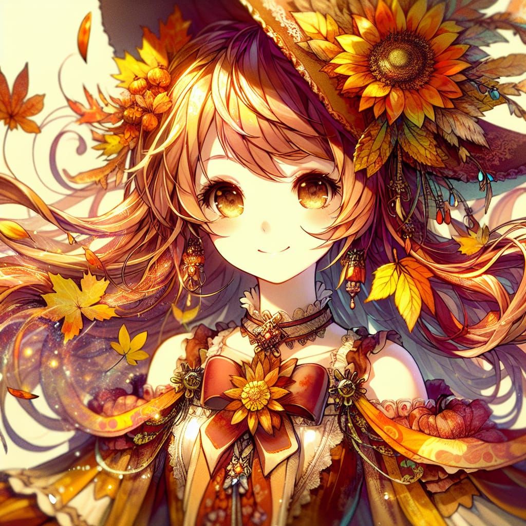 Anime Autumn Girl Portrait in Fantasy Style