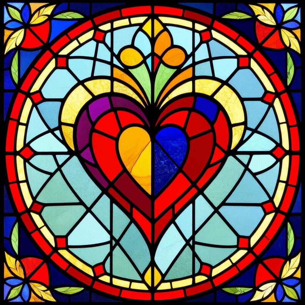 Gothic Sacred Heart in Kandinsky Stained Glass Style