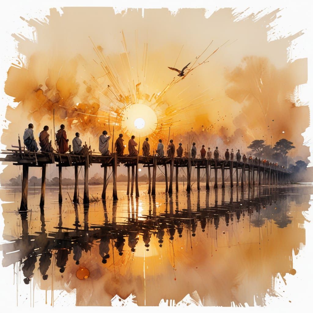 U Bein Bridge Sunset: Teak Bridge in Myanmar