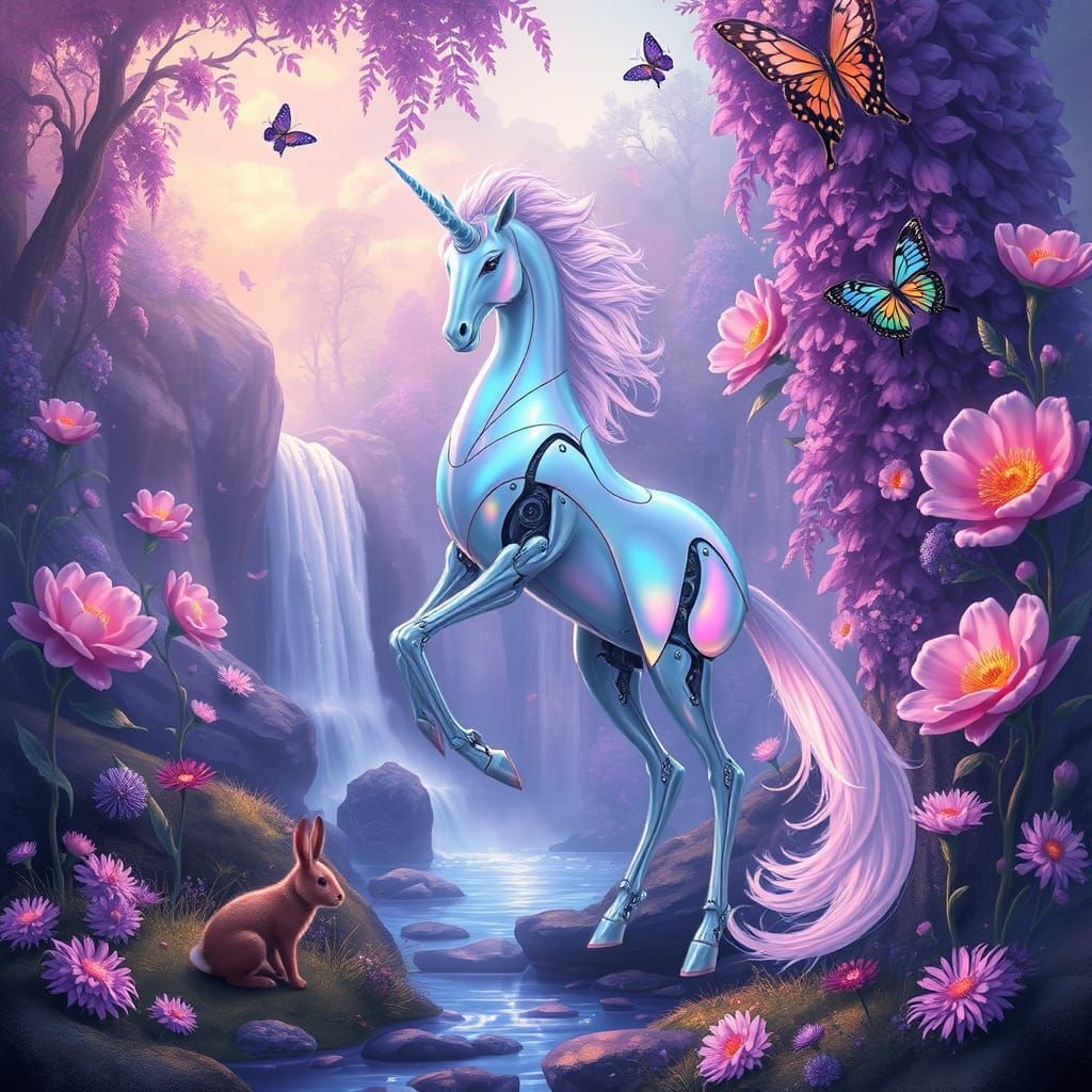 Android Unicorn in Mystical Dreamscape, Romantic Style