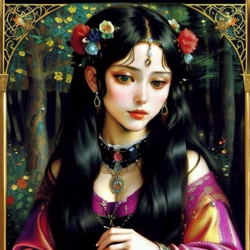 Psychedelic Druidess in Ethereal Bohemian Forest