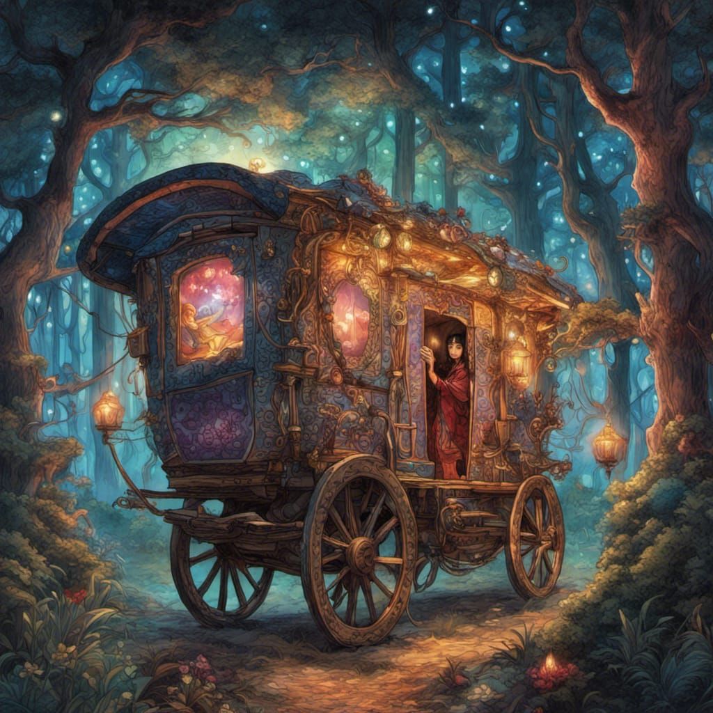 Mystical Gypsy Wagon with Twinkling Crystals