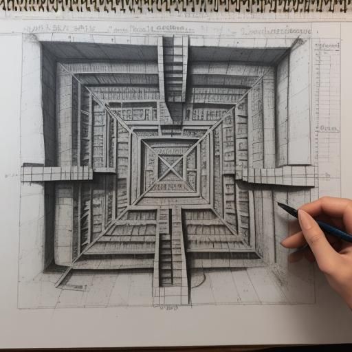 Detailed Charcoal Drawing of Archaeological Excavation