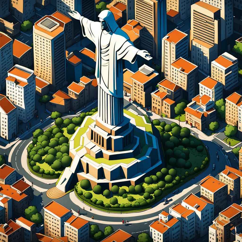 Christ the Redeemer in Rio: Comic Book Isometric View