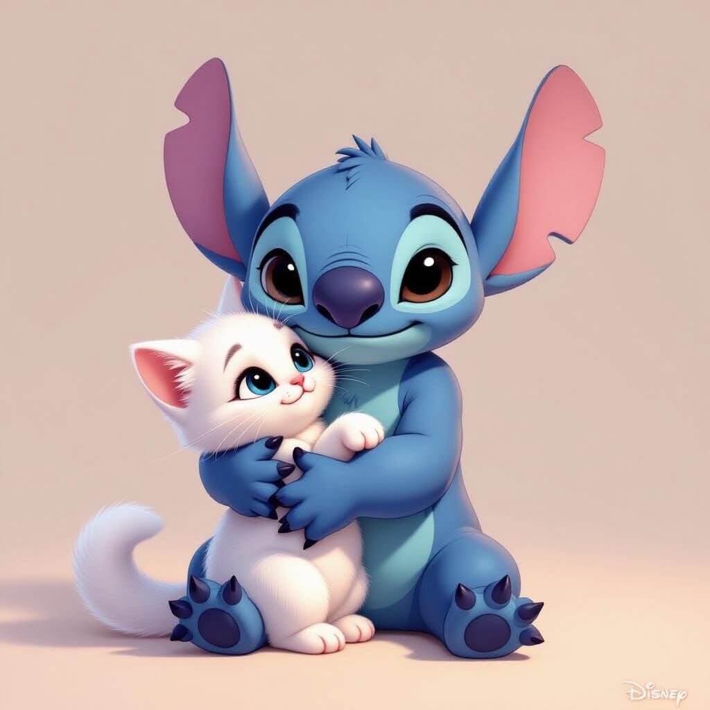 Stitch Cradles Adorable Fluffy Kitten