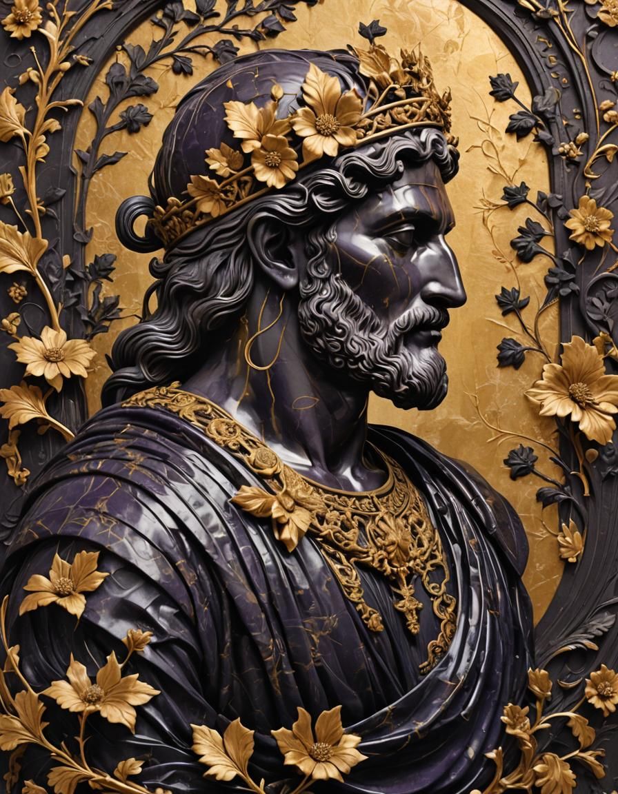 King Nebuchadnezzar II Graphite Bust in Art Nouveau Style