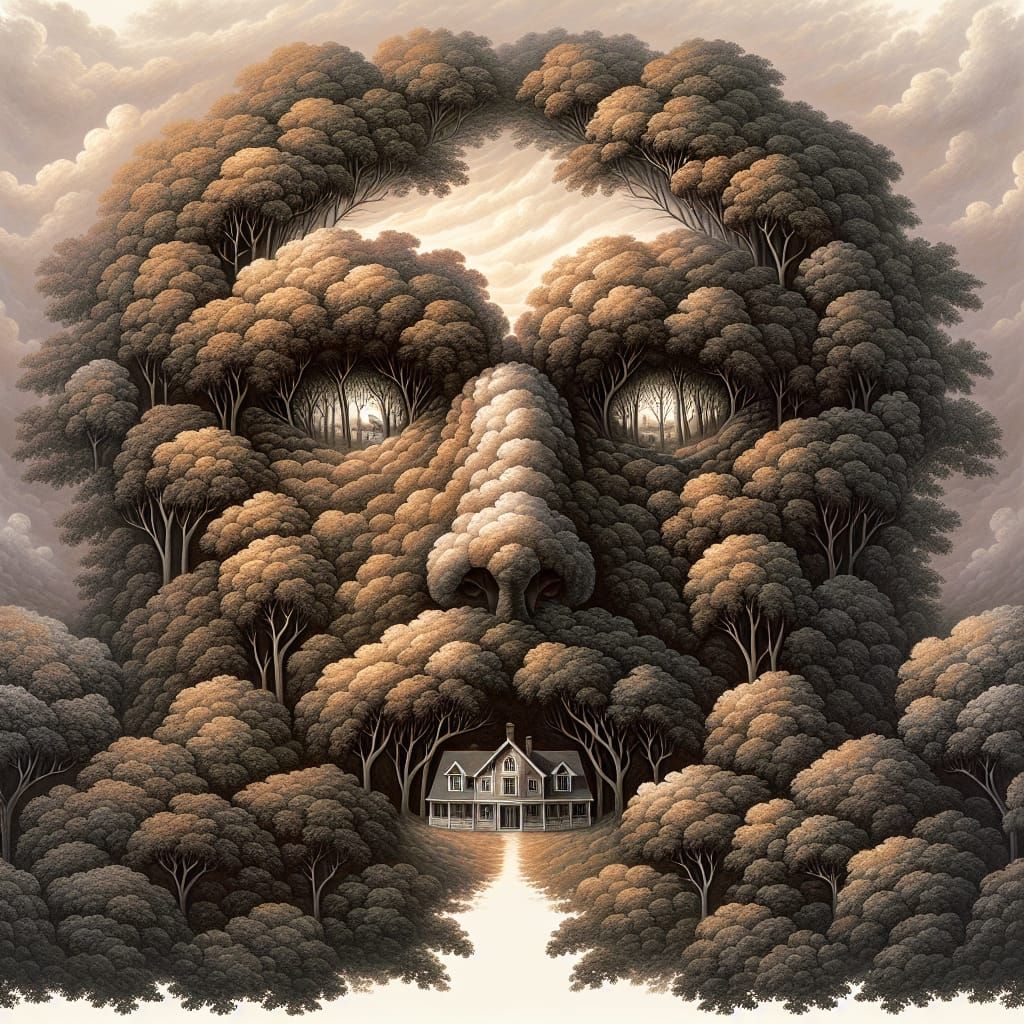 Optical Illusion: Face in Forest, Digital Matte Painting