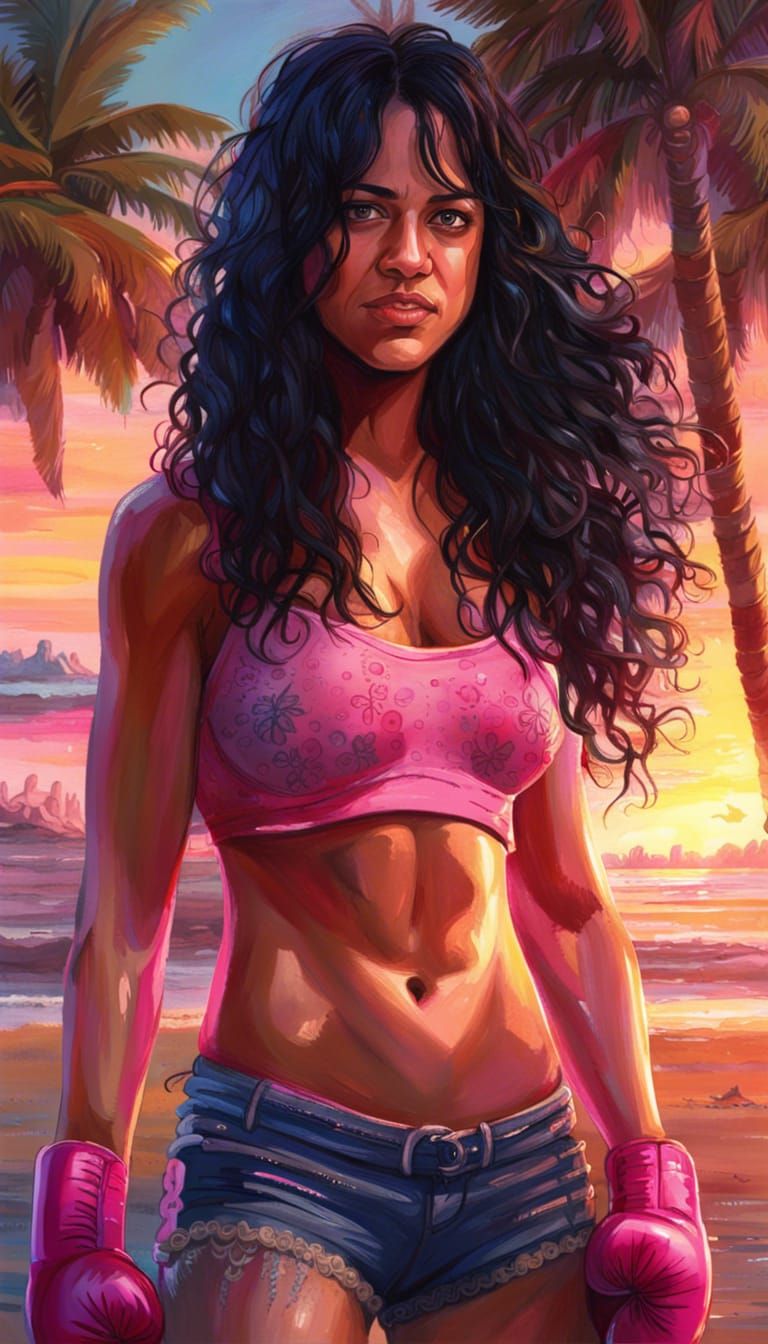 Girlfight: Michelle Rodriguez in Hyperdetailed Beach Portrai...